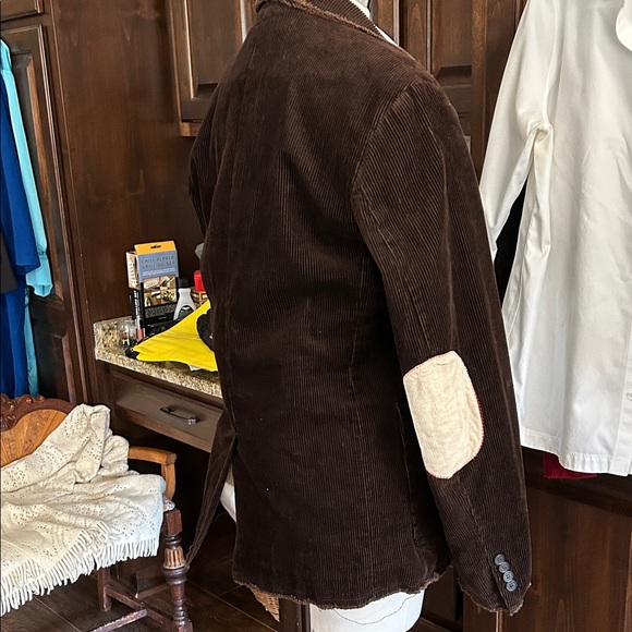 SOLID DENIM Equipment Sz M Brown Corduroy Blazer Raw Hem - Picture 2 of 7